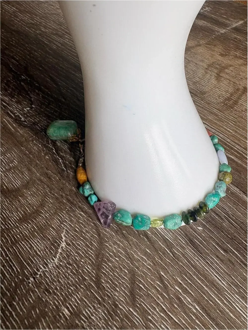 Turquoise Bead Bracelet with Green and Coral Accents